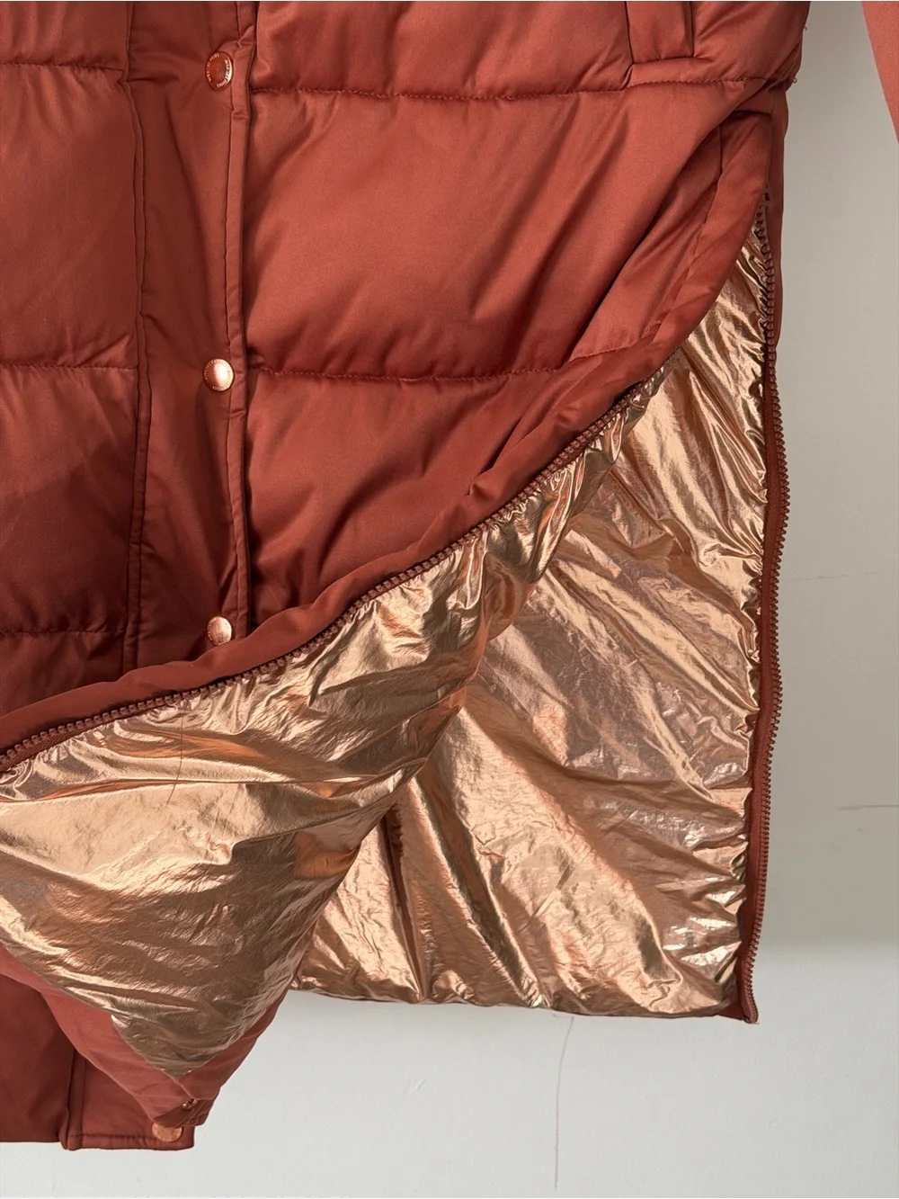 Avec Les Filles Thermalpuff Longline Puffer Coat Brown/Rust/Copper - Size S